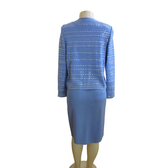 Vtg. St John Marie Gray Evening Blue Knit Skirt Suit w Rhinestones, Sz 4 & 6 - Picture 6 of 12